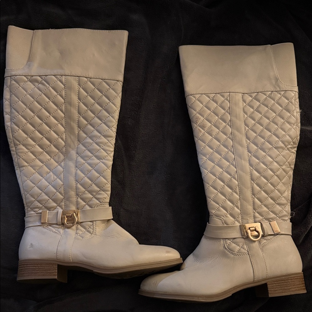 Shoe Dazzle Quilted Over the Knee Boots - Cream